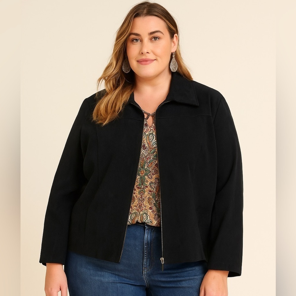 Pritti By Kristin Blake Genuine Suede Leather Jacket Black 1X Minimal Classic